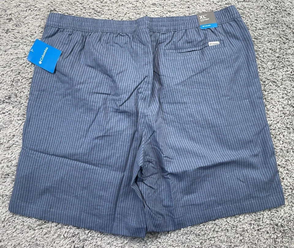 Pantalones Cortos Columbia Hombres Nuevos con Etiquetas Azul Negro Rayas Rectos Salvia Muelles Lino Talla XL. Foto 2 de 4