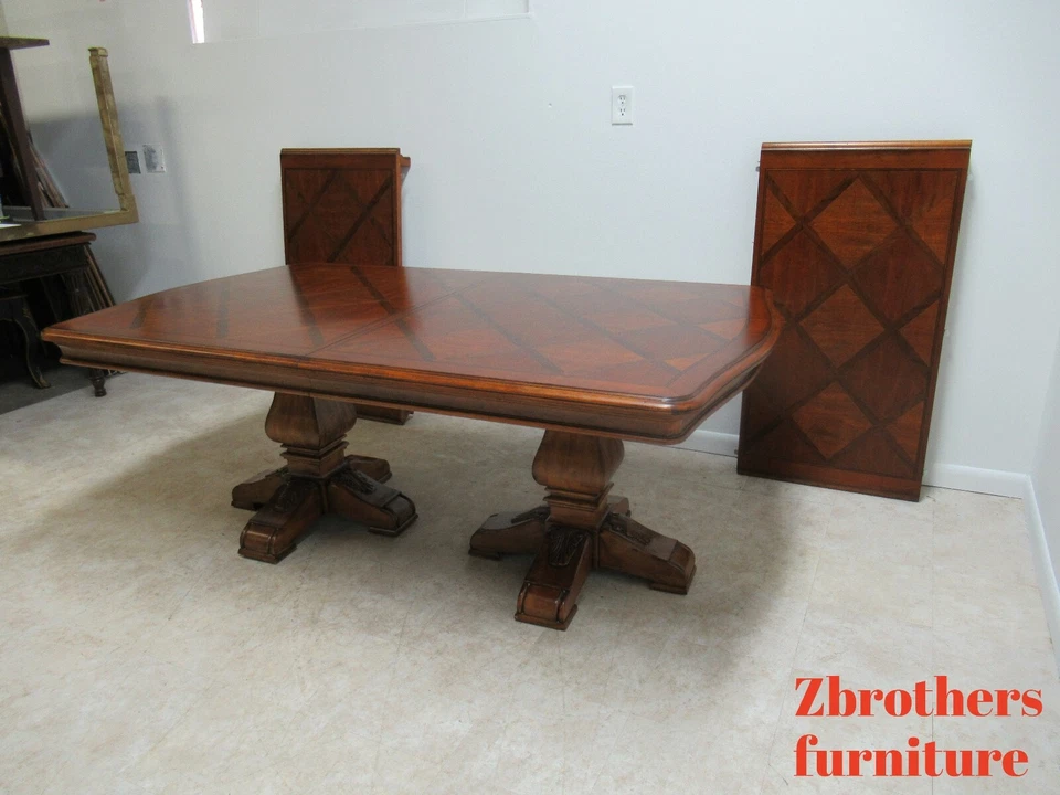 Ethan Allen Tuscany French Louis XV Pedestal Dining Room Table Conference Banque - Image 3 of 4