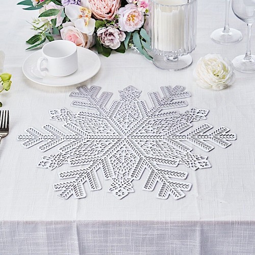 6 Round 15-Inch wide Snowflake Design Round Vinyl Placemats Wedding Decorations - Picture 2 of 9