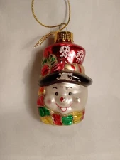 VINTAGE SNOWMAN HEAD GLASS CHRISTMAS ORNAMENT
