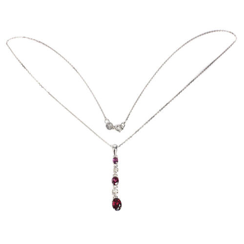 925 Sterling Silver Natural Oval Rhodolite Garnet 7x5mm Jewelry Necklace - Picture 3 of 10