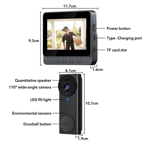HD Wireless Doorbell Bluetooth Door Bell Video Doorbell Camera ome Security Cam - Picture 4 of 17