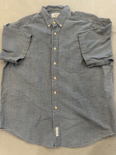 American Eagle Button Down Hemd Herren XL blau kariert 100% Baumwolle Taschenkragen