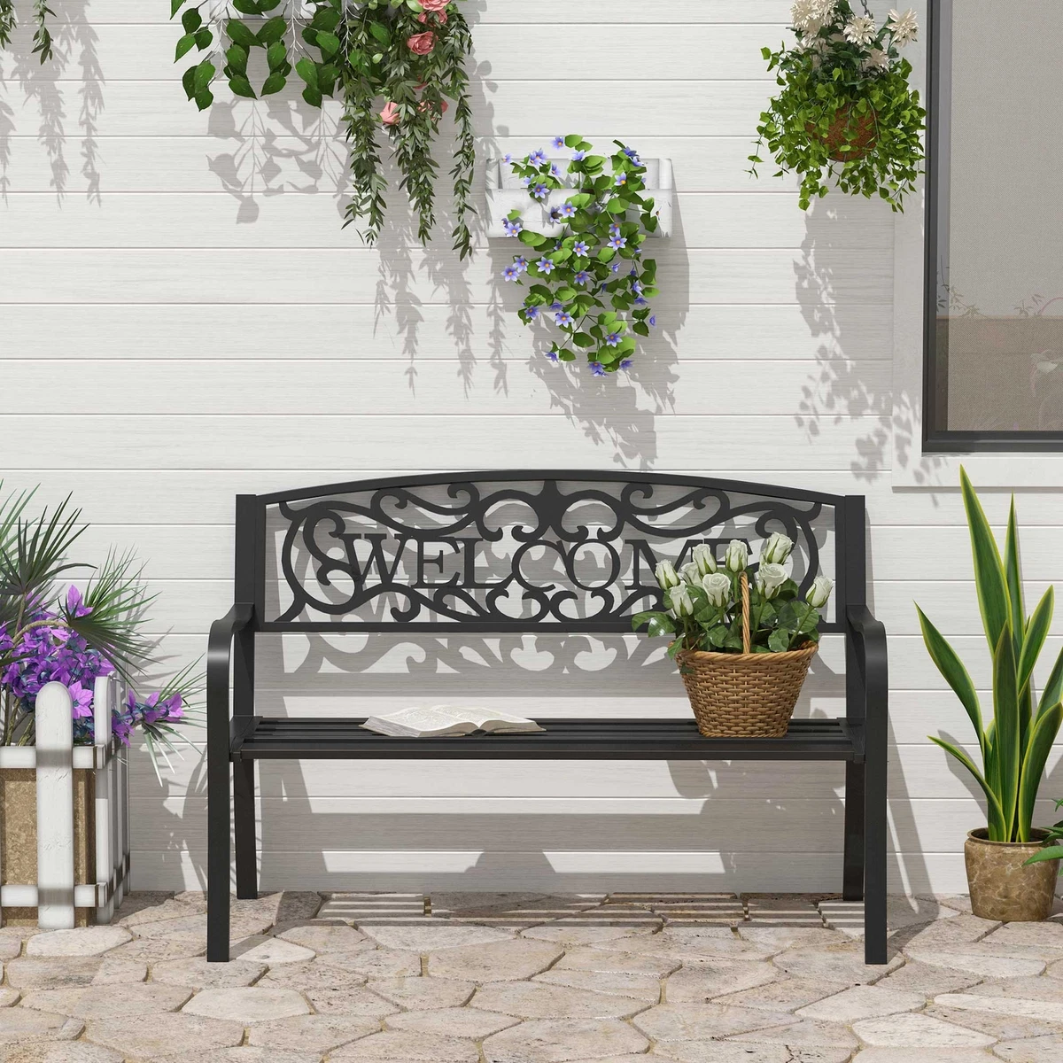 Metal decorative online bench