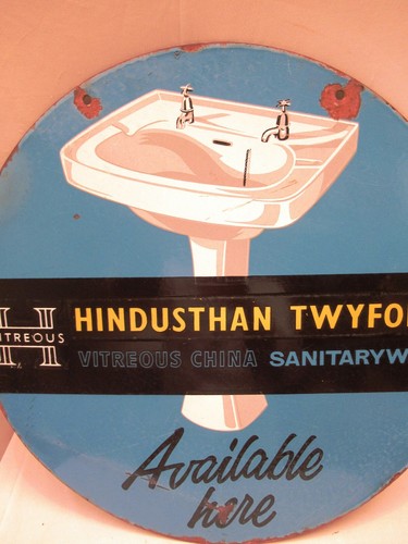 Vintage Hindusthan Twyfords Enamel Sign 15" Round Vitreous China Sanitaryware , - Picture 3 of 4