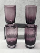 PIER 1 IMPORTS 5.75" Iced Tea Soda Glass Amethyst Ribbed Swirl - UNUSED Set Of 4