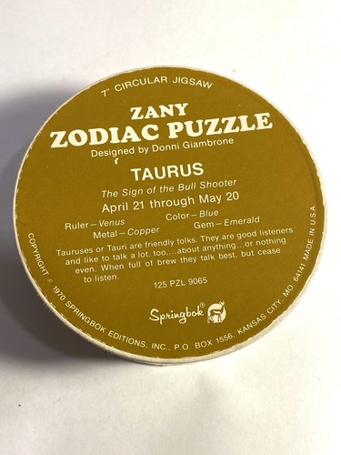 1970 Zany Zodiac TAURUS Vintage Springbok Box Only Round 7" Mini Puzzle PZL 9065 - Picture 6 of 7