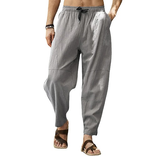 Spring Mens Casual Solid Tapered Trousers Cotton Linen Baggy Loose Pants Beach - Picture 20 of 22