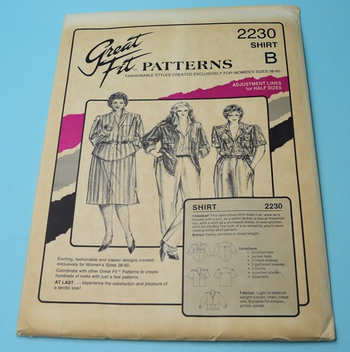 Great Fit pattern 2230 shirt vintage 1985 uncut ff 38-60
