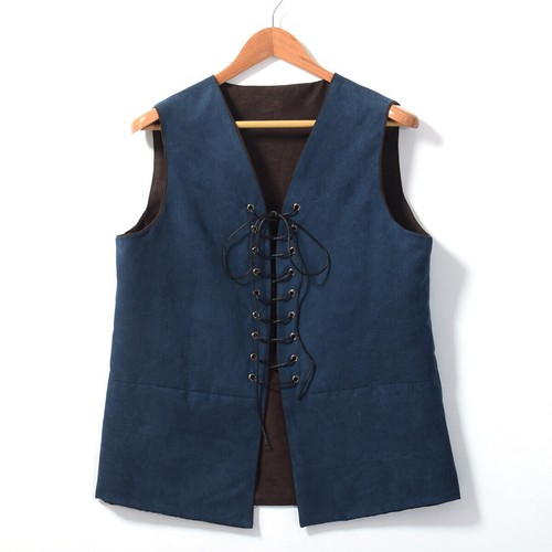 Medieval Mens Vest Pirate Vest Viking Renaissance Reversible Waistcoat Lace-Up - Picture 21 of 41