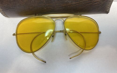 58-14 VINTAGE 60s B&L RAY BAN AMBERMATIC OUTDOORSMAN Aviator Sunglasses Yellow - Picture 2 of 10