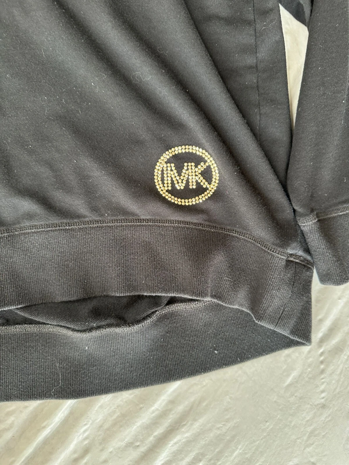 Felpa donna Michael Kors nera con cappuccio media manica lunga pullover cotone con cappuccio