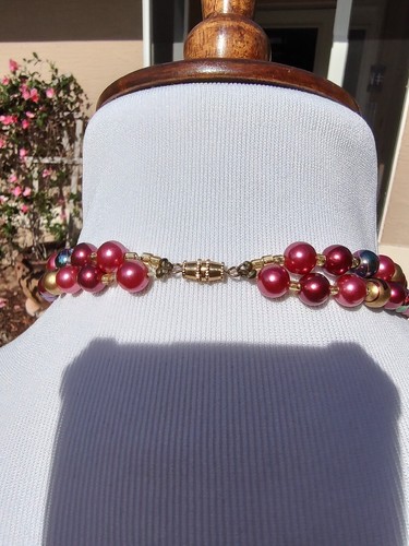 Gorgeous vintage faux pearl & iridescent glass bead necklace with matching earri - Picture 10 of 13