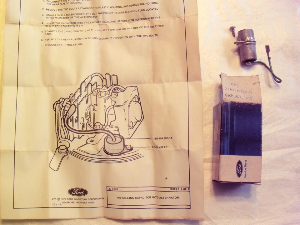 Kit de instalación de condensador alternador Mercury Capri 1970-1975 NOS (¿Recuerdas?) D1RY-18832-B Foto 2 de 2