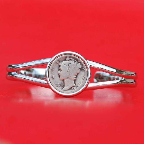 USA 1916 ~ 1945 Mercury Dime 90% Silber 10 Cent Münze versilbert Armreif Armband - Bild 13 von 35