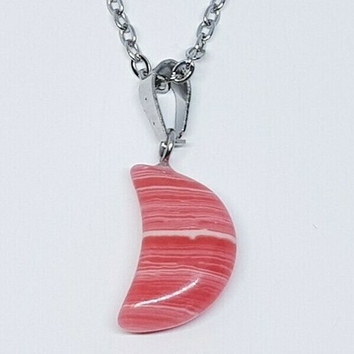 Pink Onyx Necklace Crescent Moon Pendant Crystal Gemstone Christmas Gift Chain - Picture 5 of 12