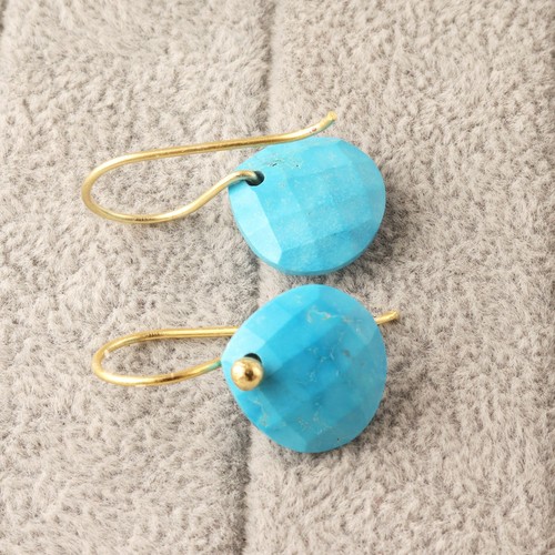 Heart Shape Gemstone Natural Sodalite Hook Gold Plated Handmade Drop Earrings - Picture 24 of 34