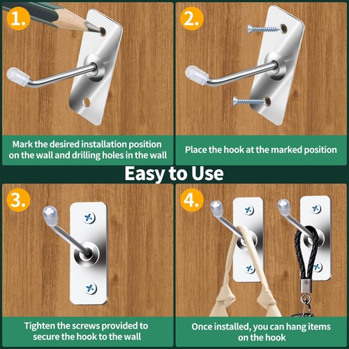 40 Pcs Stainless Steel Wall Mounted Hooks with Protective Caps and Screws, 2"... - Picture 6 of 7