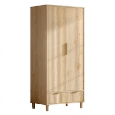 Armoire Wardrobe Closet with Drawers & 2 Fluted Doors 31.5"L x 19.7"W x 69.3"H