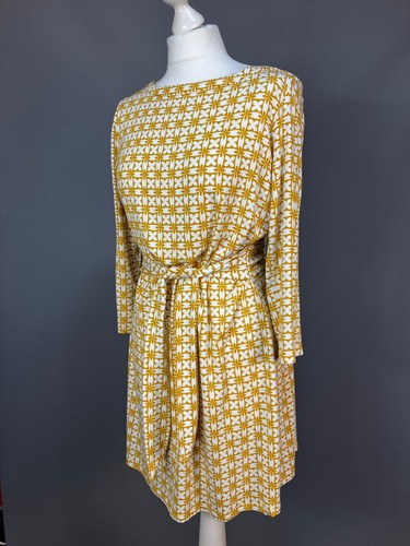 Boden Sylvia Tie Jersey Short Tunic Dress 14R Tuscan Yellow Geometric Stretch - Picture 6 of 19