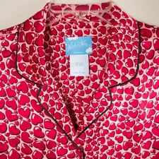 💖 NICK & NORA Red Heart 100% Silk Pajama Set Long Sleeve PJs Pants M / Shirt L