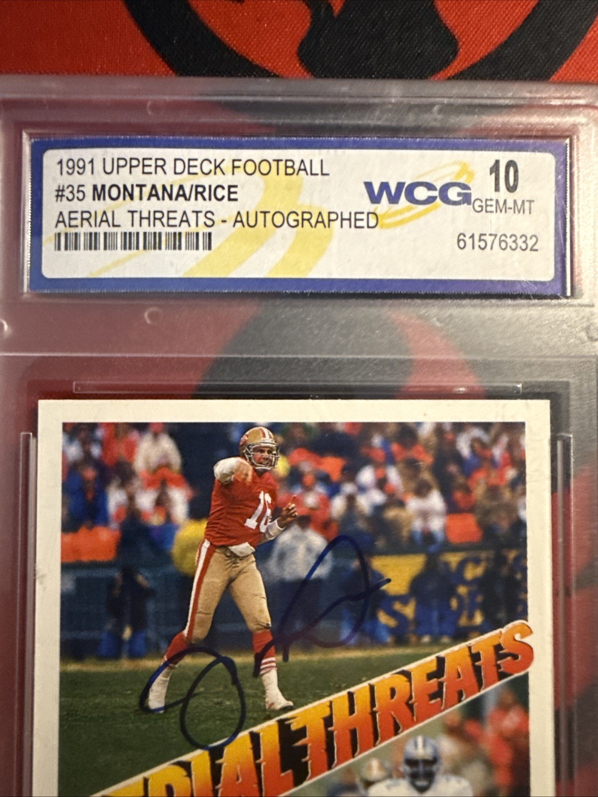 Joe Montana/Jerry Rice 1991 Upper Deck Aerial Threats Auto Card #35 /1991 view 5