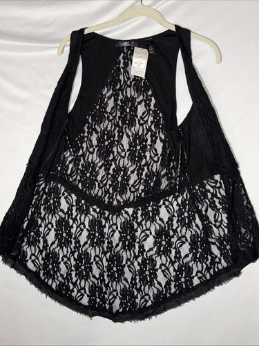 BKE By The Buckle ärmelloses schwarzes Spitzentop Gr. L lang Perlen kantig Goth-Core neu mit Etikett - Bild 3 von 6