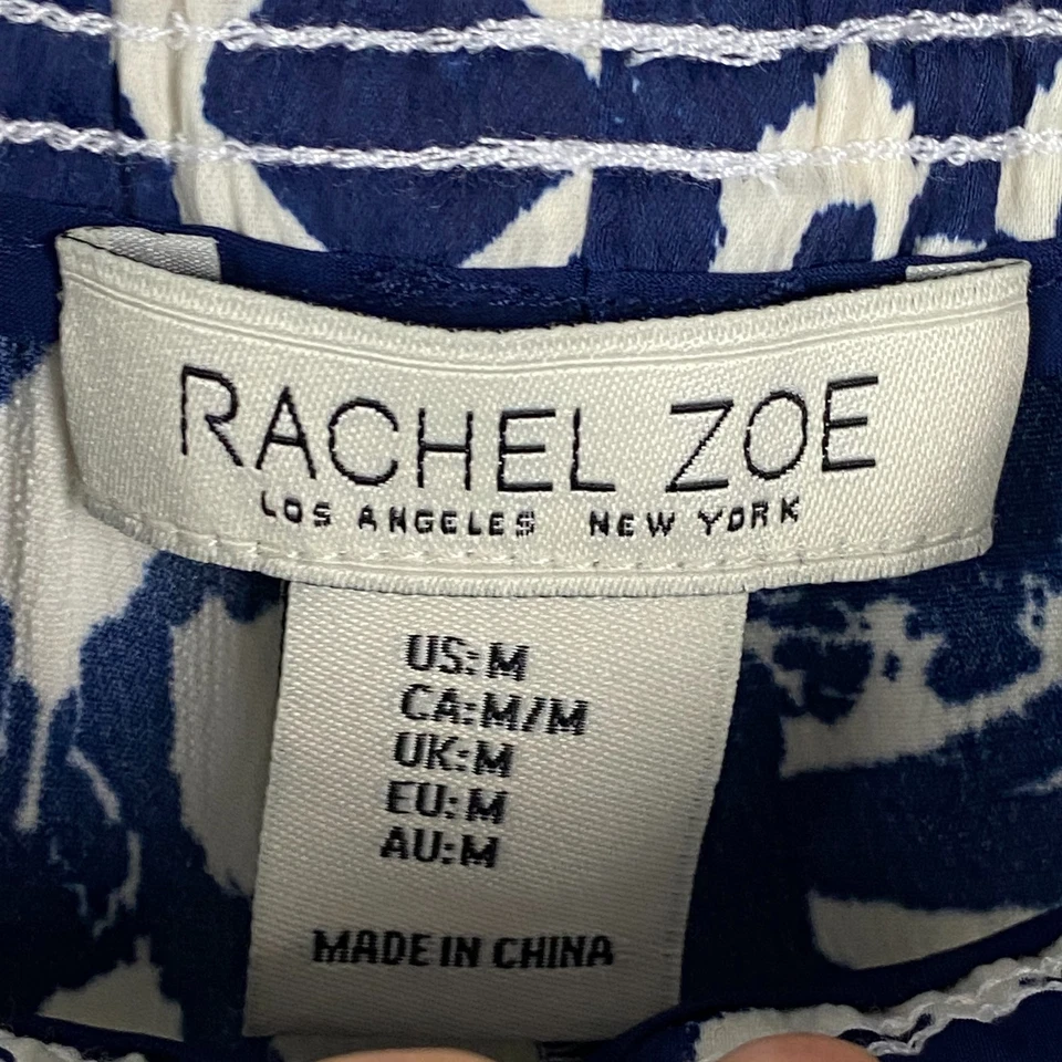 Pantalones Rachel Zoe Pierna Ancha Talla Mediana Azul Blanco Cordón Elástico Foto 4 de 4