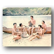 Elvis Presley Bare-Chested Playing Guitar on Canoe Blue Hawaii 1961 V 8x10 photo