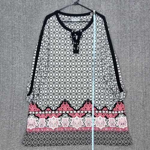 Mini Vestido Túnica Top Colección JM Mujer 3X Negro Blanco Geométrico Manga Acanalada - Imagen 3 de 11