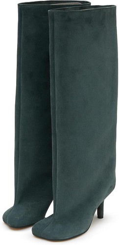 Camel Suede Knee High Boots for Women Slip On Heeled Ladies Square Toe...