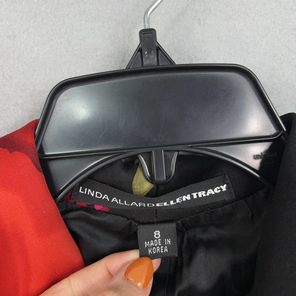 Chaqueta Linda Allard Ellen Tracy Mujer 8 Negra Roja Floral Amapola Cremallera Forrada Frontal Foto 4 de 4