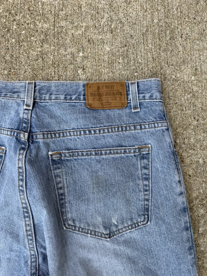 Jeans de mezclilla azules holgados vintage antiguos azul marino mecánico 36x30 se adapta a 34x30 pierna ancha Foto 3 de 4