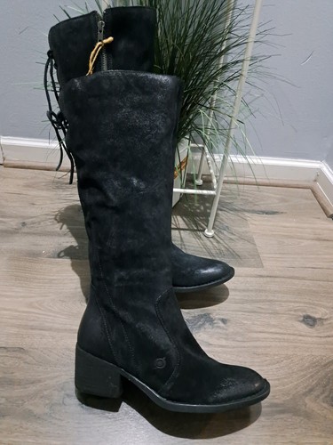 Neu mit Etikett geboren Felicia Damenstiefel Größe 8,5 hoch schwarz Wildleder Blockabsatz Distress - Bild 6 von 11