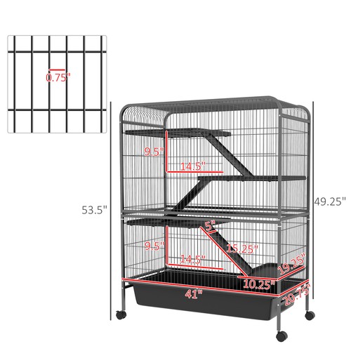 PawHut 53.5"H Small Animal Cage 5-Level Metal Ferret Cage for Bunny - Picture 3 of 11