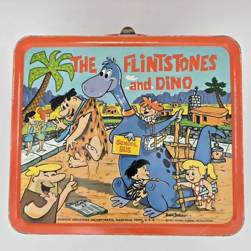 Aladdin lunchbox metallo The Flintstones & Dino Thermos 1962 con adesivo vintage - Foto 3 di 24