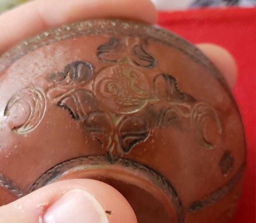 Rare Antique Turkish Ottoman Osmanli Tophane Red terracotta coffee cup & saucer - Picture 11 of 12