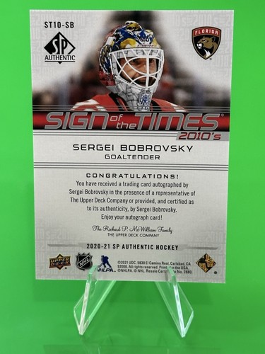 2020-21 UD SP Authentic Sign Of The Times 2010's ST10-SB Sergei Bobrovsky Auto! - Picture 8 of 15