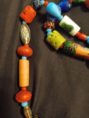 Vtg Silver Tone Millefiori Glass Beads Hand Blown Necklace 33 In Colorful Faces - Picture 7 of 10