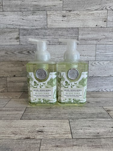 New Sealed x2 Michel Design Works Bunny Toile Foaming Hand Soaps 17.8 Oz Each