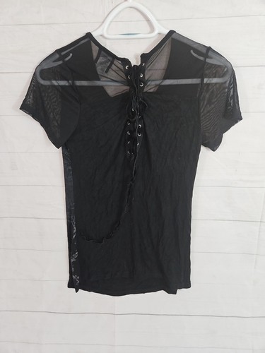 Harley Davidson Women's XSmall Rhinestone Symbol Lace Up Back See Thru Back - Picture 8 of 12
