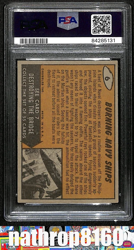 1962 Topps Mars Attacks Trading Card #6 Burning Navy Ships PSA 6 EX-MT 12729 - Image 2 of 4