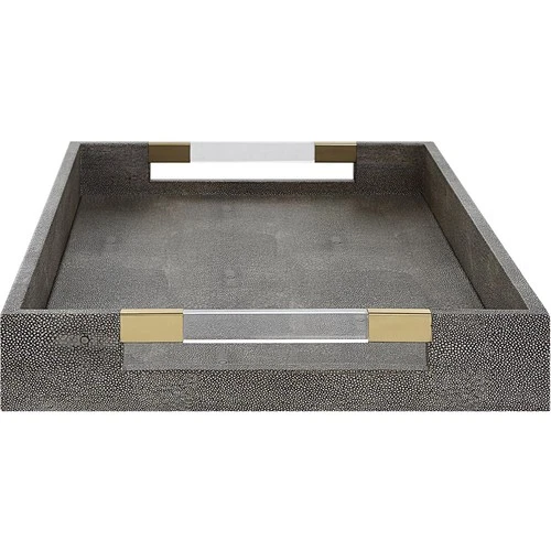 Uttermost 17996 Wessex Gray Shagreen with Clear Acrylic and Aged Gold Tray - Picture 3 of 5