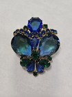Vintage Designer Crystal Brooch Blue Green