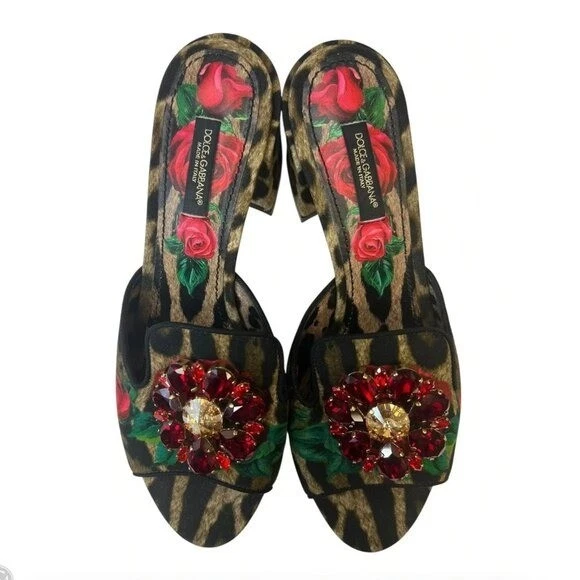 Sandalias sin cordones Dolce & Gabbana con estampado de leopardo adornadas en cristal rosa 7, 37 Foto 2 de 4