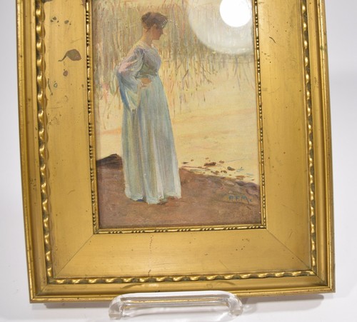 hübsches Bild Gemälde Frau Romantik Druck? Signatur P. F. M. - Bild 2 von 6