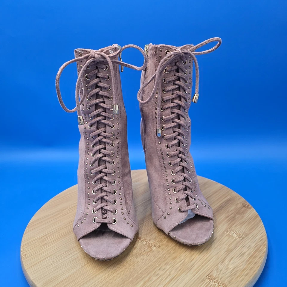 Botines Liliana con tachuelas con cordones punta abierta rosa malva tacón de aguja... Foto 3 de 4