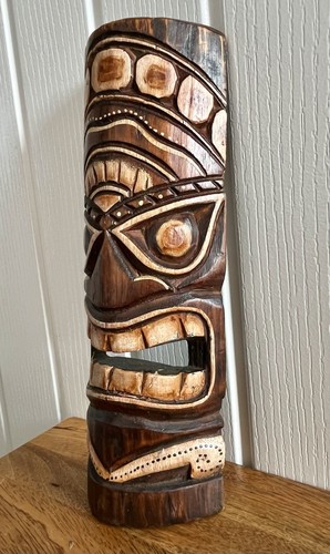 Hand Carved Wooden Tiki Totem Tribal Wood Wall Mask - Man Cave / Bar 12” - Imagen 3 de 14