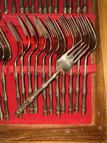 Cubiertos y estuche Supreme de bambú dorado vintage de acero inoxidable de 144 piezas Japón - Imagen 8 de 22