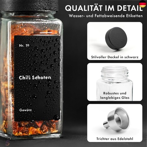 Gewürzgläser Eckig Set mit Schwarzem Deckel (24 x 120ml) Gewürzstreuer mit St - Bild 6 von 8
